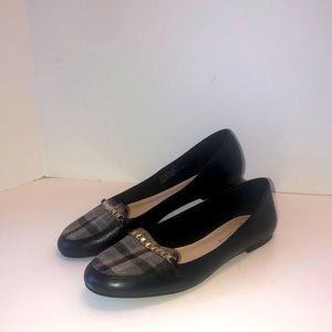 Bella Vita Black Leather Plaid Flat Shoes 10N